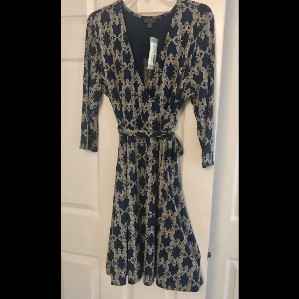 XL Stitch Fix/Mix by 41 Teal Faux-Wrap dress w/Tie